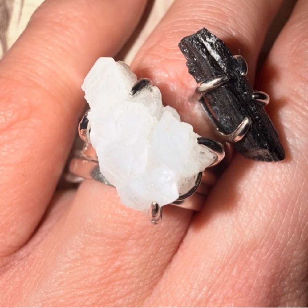 Raw Quartz and Tourmaline Healing Ring  Women Jewelry
